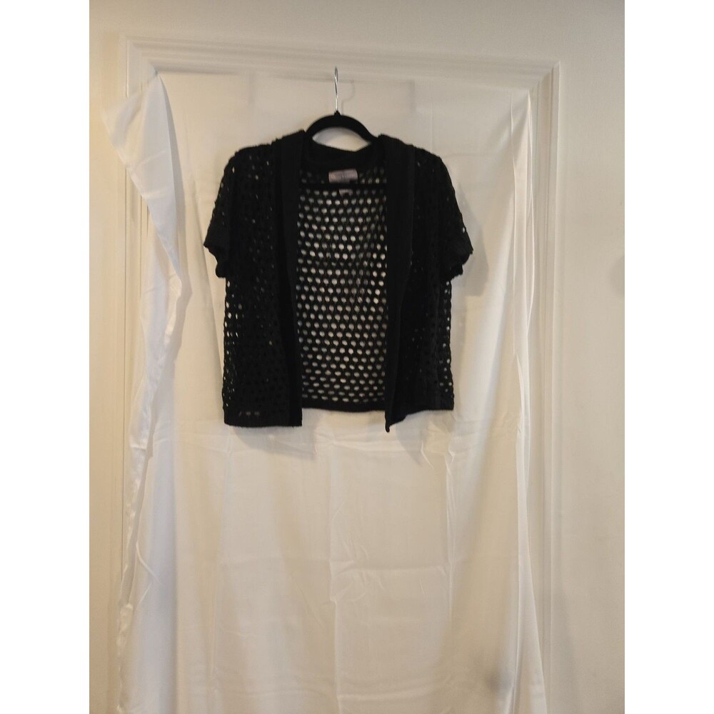 Allyson Whitmore Black Open Knit Crochet Shrug Cardigan XL